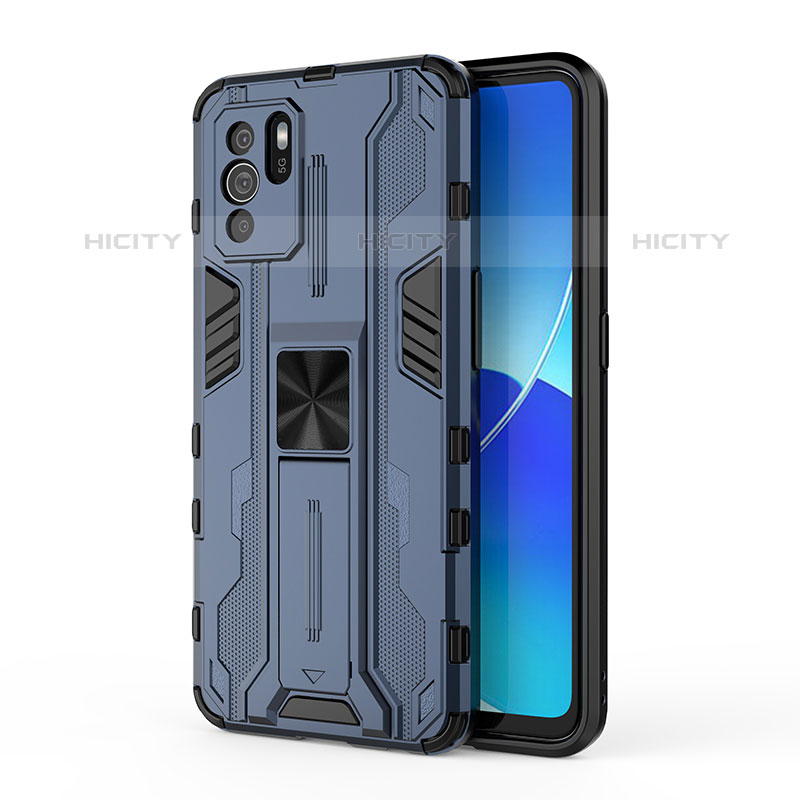 Custodia Silicone e Plastica Opaca Cover con Magnetico Supporto per Oppo Reno6 Z 5G Blu