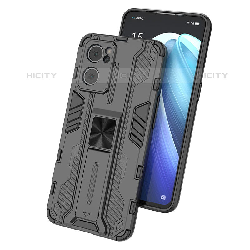 Custodia Silicone e Plastica Opaca Cover con Magnetico Supporto per Oppo Reno7 5G