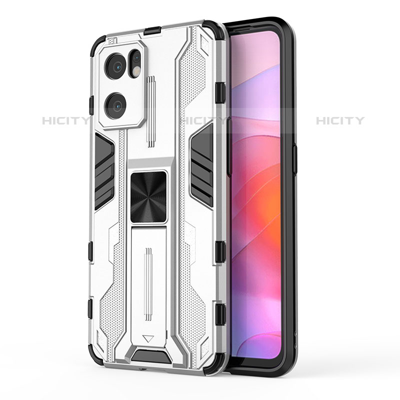 Custodia Silicone e Plastica Opaca Cover con Magnetico Supporto per Oppo Reno7 SE 5G