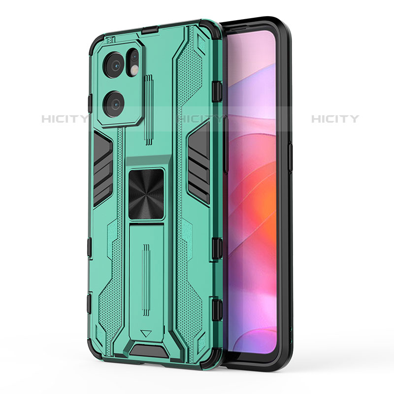 Custodia Silicone e Plastica Opaca Cover con Magnetico Supporto per Oppo Reno7 SE 5G