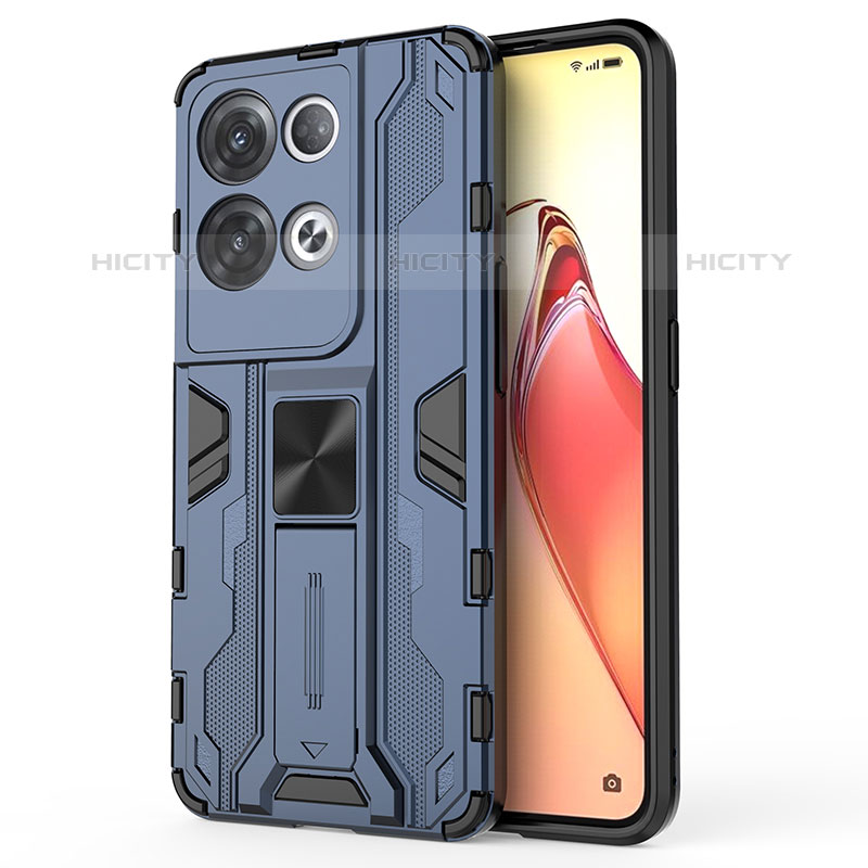 Custodia Silicone e Plastica Opaca Cover con Magnetico Supporto per Oppo Reno8 Pro 5G Blu