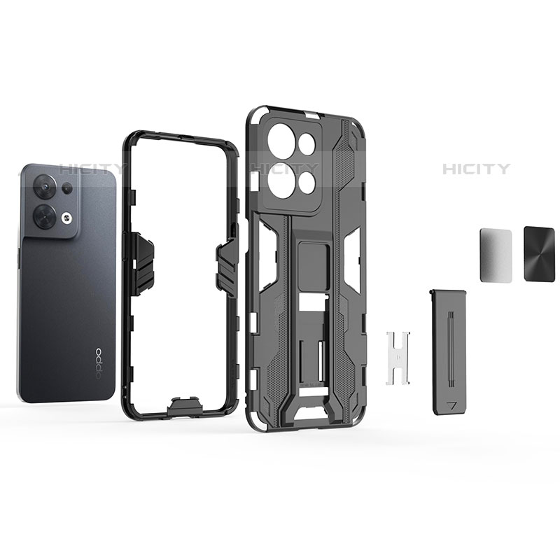 Custodia Silicone e Plastica Opaca Cover con Magnetico Supporto per Oppo Reno9 Pro 5G