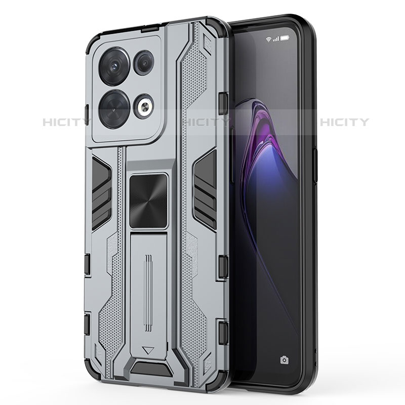 Custodia Silicone e Plastica Opaca Cover con Magnetico Supporto per Oppo Reno9 Pro 5G