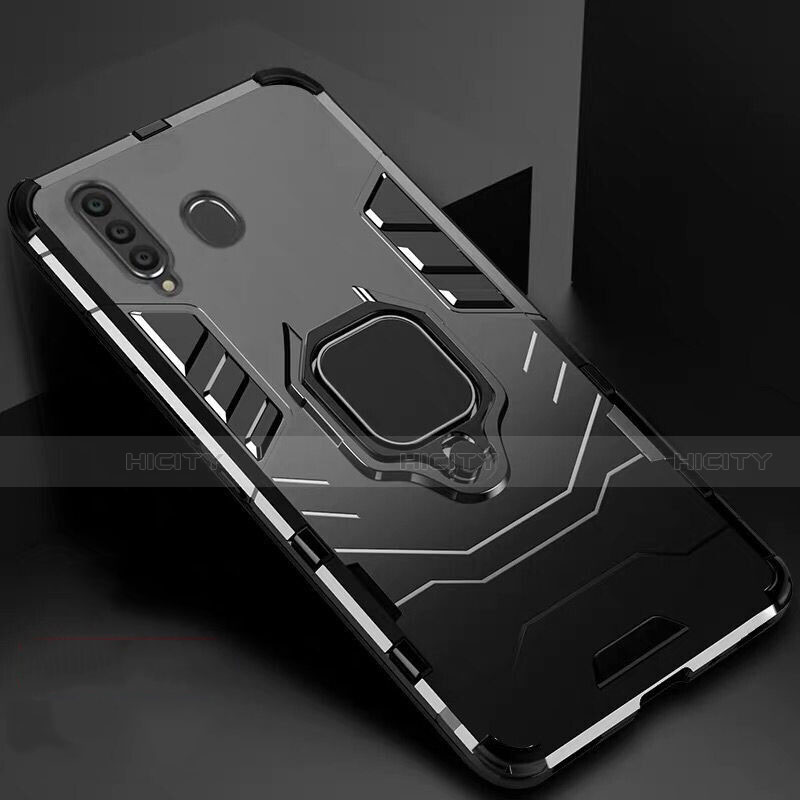 Custodia Silicone e Plastica Opaca Cover con Magnetico Supporto per Samsung Galaxy A60 Nero