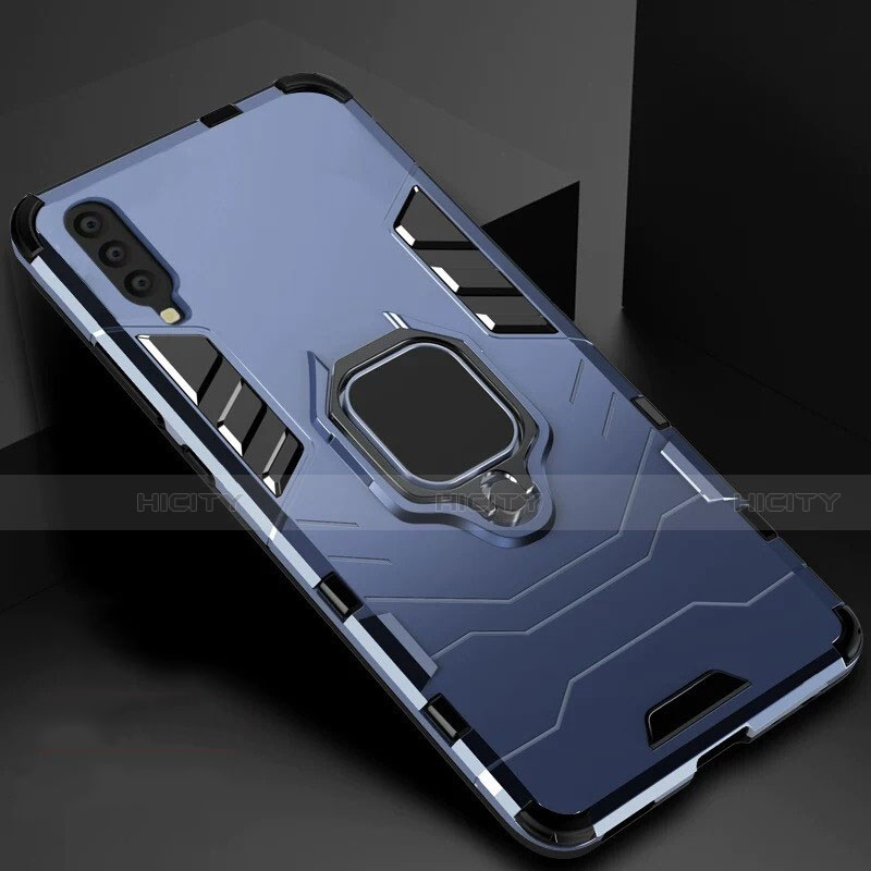 Custodia Silicone e Plastica Opaca Cover con Magnetico Supporto per Samsung Galaxy A70 Blu