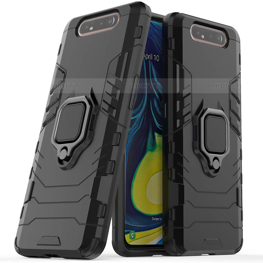 Custodia Silicone e Plastica Opaca Cover con Magnetico Supporto per Samsung Galaxy A90 4G Nero