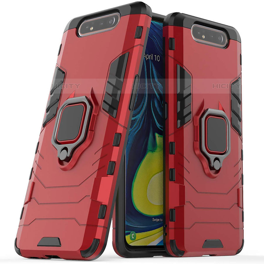 Custodia Silicone e Plastica Opaca Cover con Magnetico Supporto per Samsung Galaxy A90 4G Rosso