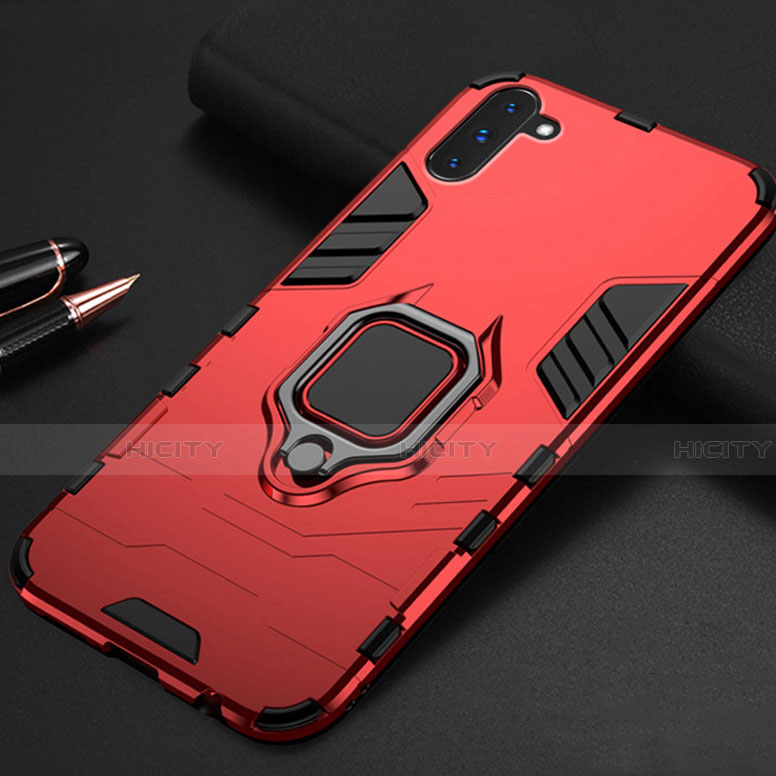 Custodia Silicone e Plastica Opaca Cover con Magnetico Supporto per Samsung Galaxy Note 10 Rosso