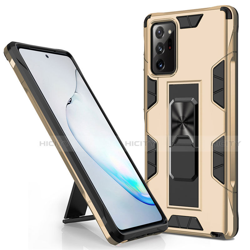 Custodia Silicone e Plastica Opaca Cover con Magnetico Supporto per Samsung Galaxy Note 20 Ultra 5G Oro