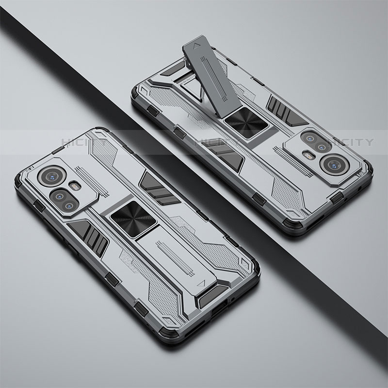 Custodia Silicone e Plastica Opaca Cover con Magnetico Supporto per Xiaomi Mi 12 Lite 5G Grigio