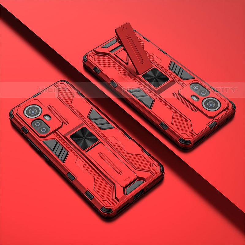 Custodia Silicone e Plastica Opaca Cover con Magnetico Supporto per Xiaomi Mi 12 Lite 5G Rosso
