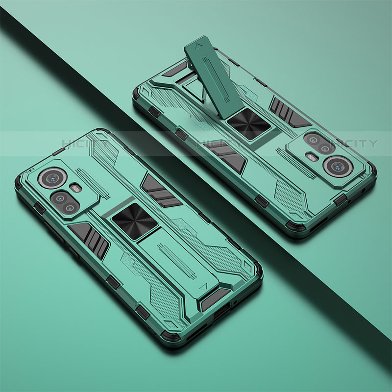 Custodia Silicone e Plastica Opaca Cover con Magnetico Supporto per Xiaomi Mi 12 Lite 5G Verde