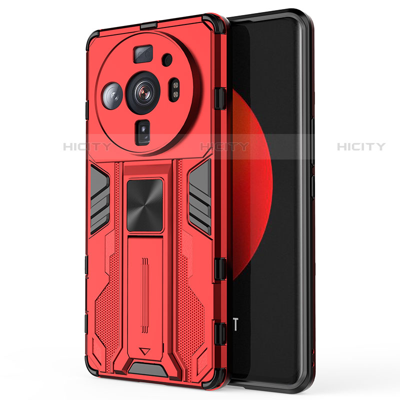 Custodia Silicone e Plastica Opaca Cover con Magnetico Supporto per Xiaomi Mi 12 Ultra 5G Rosso