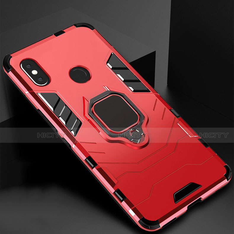Custodia Silicone e Plastica Opaca Cover con Magnetico Supporto per Xiaomi Mi A2 Lite Rosso