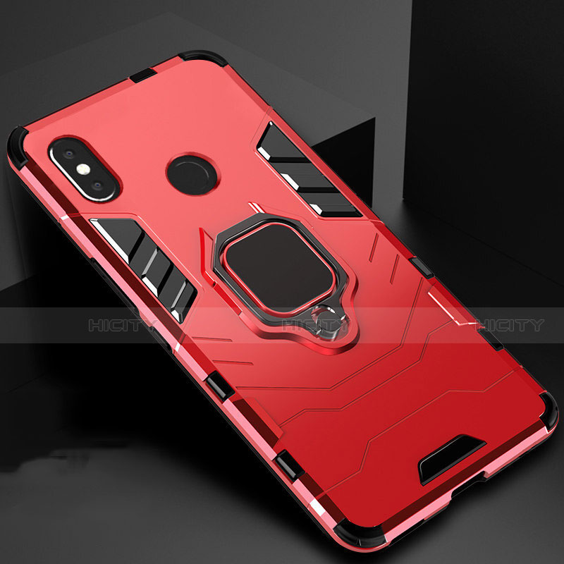 Custodia Silicone e Plastica Opaca Cover con Magnetico Supporto per Xiaomi Mi A2 Rosso