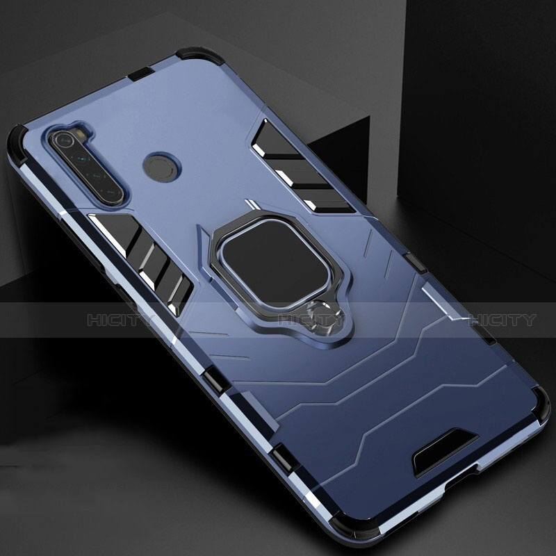 Custodia Silicone e Plastica Opaca Cover con Magnetico Supporto per Xiaomi Redmi Note 8 (2021) Blu