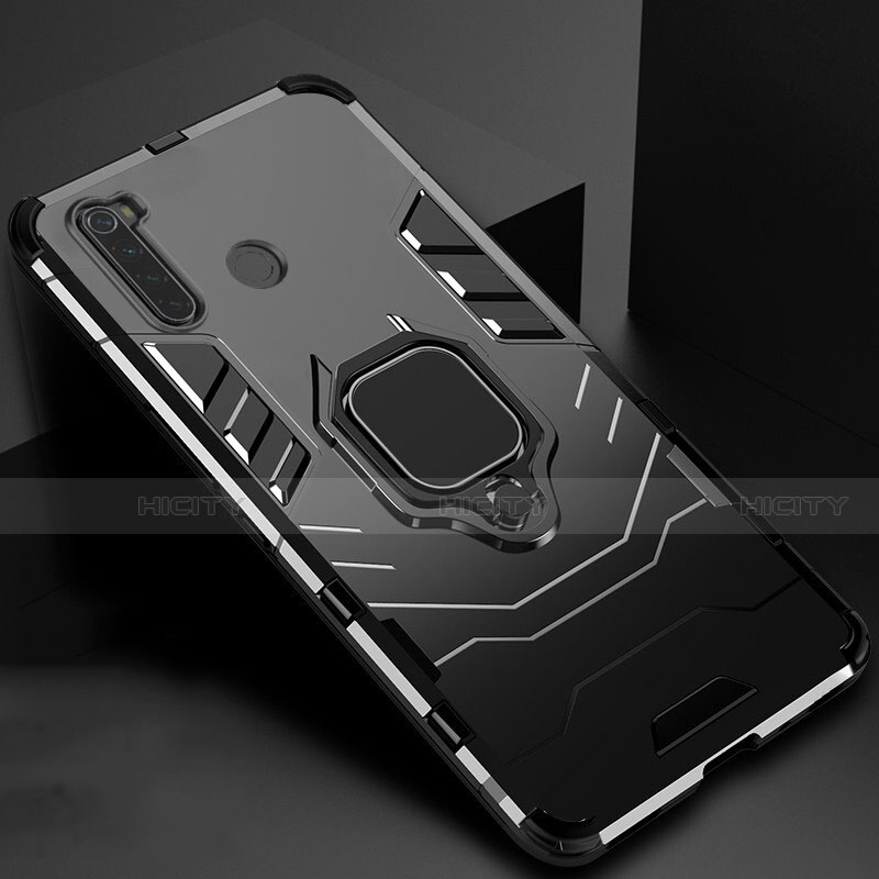 Custodia Silicone e Plastica Opaca Cover con Magnetico Supporto per Xiaomi Redmi Note 8 (2021) Nero