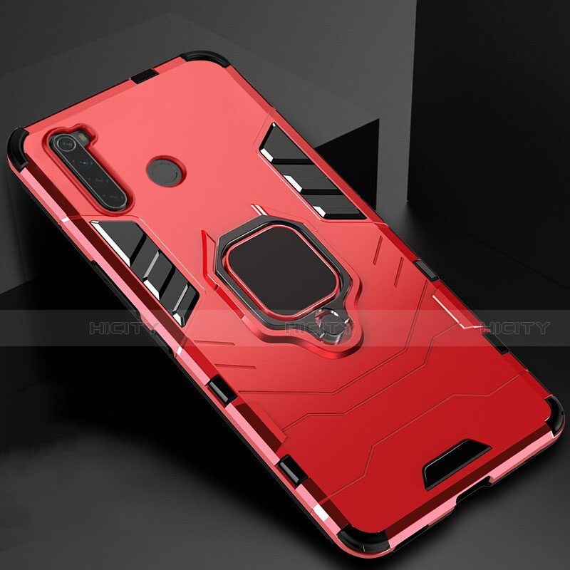 Custodia Silicone e Plastica Opaca Cover con Magnetico Supporto per Xiaomi Redmi Note 8 (2021) Rosso