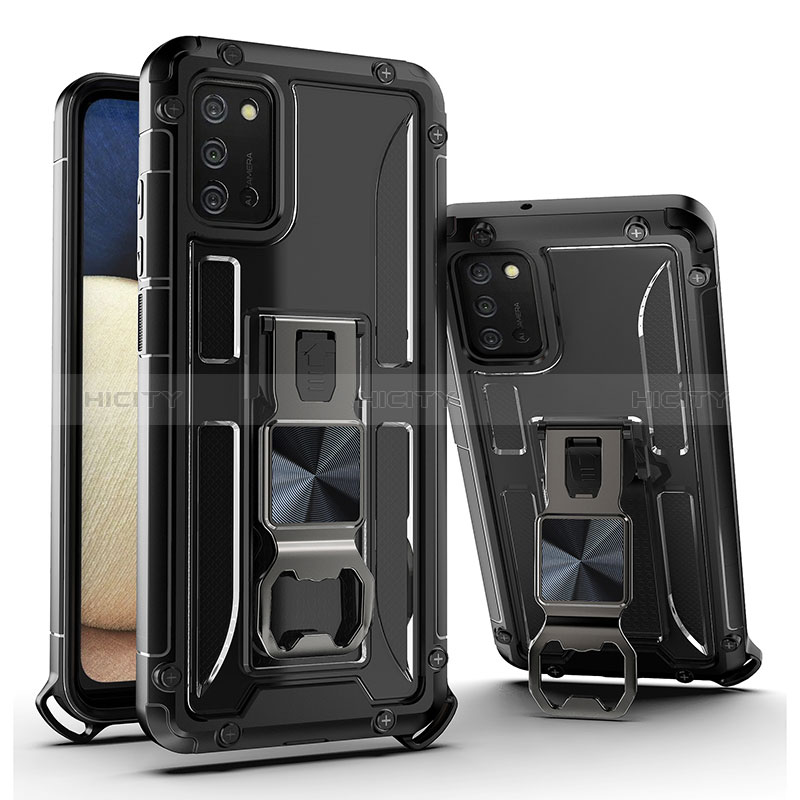 Custodia Silicone e Plastica Opaca Cover con Magnetico Supporto Q01W per Samsung Galaxy A02s