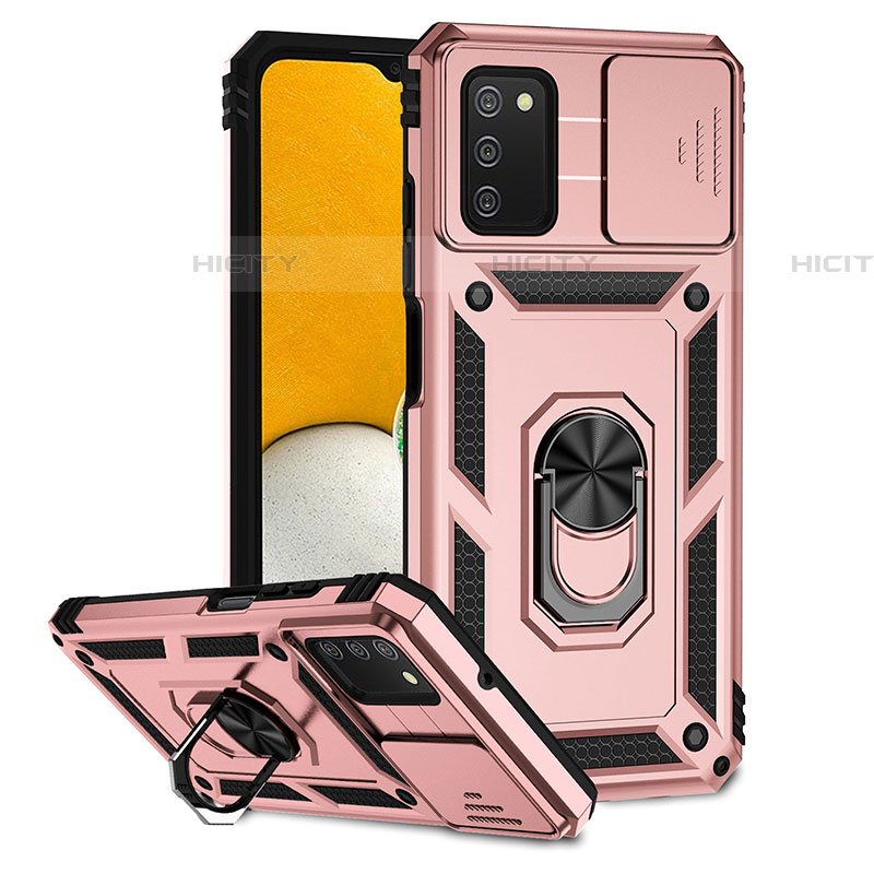 Custodia Silicone e Plastica Opaca Cover con Magnetico Supporto Q02W per Samsung Galaxy A03s