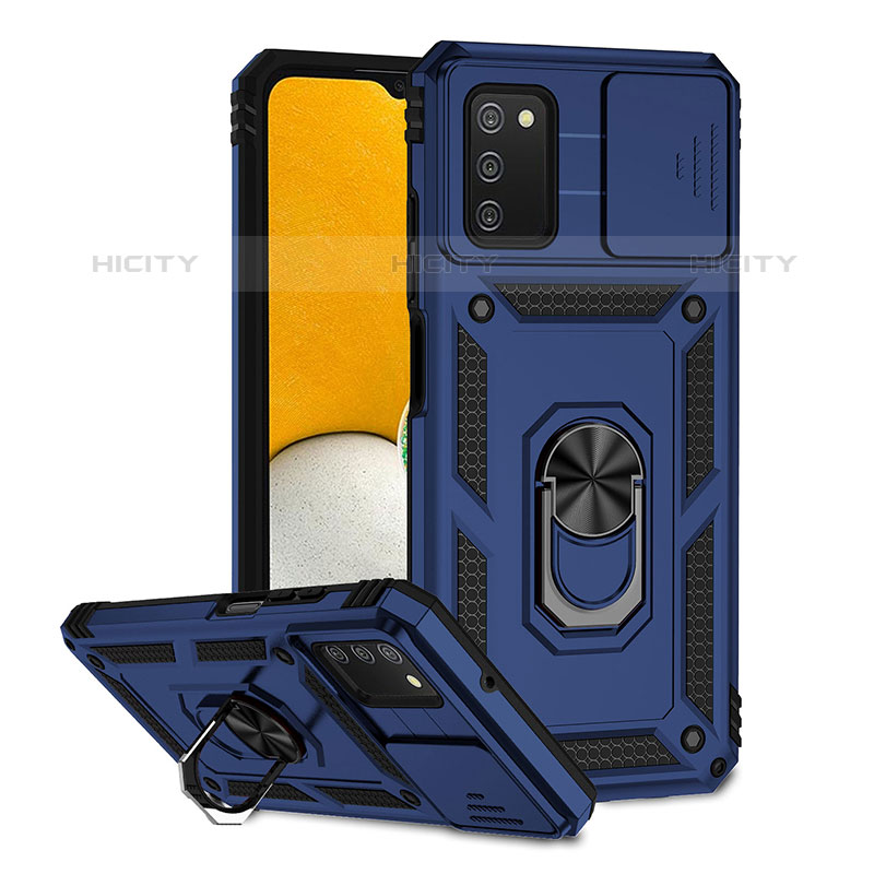 Custodia Silicone e Plastica Opaca Cover con Magnetico Supporto Q02W per Samsung Galaxy M02s Blu