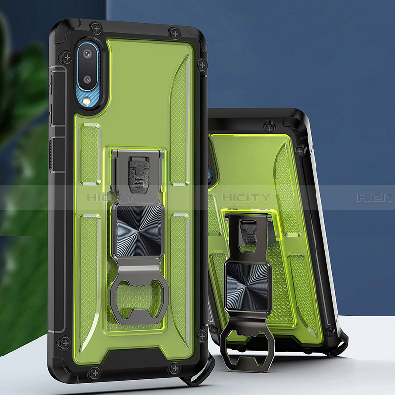 Custodia Silicone e Plastica Opaca Cover con Magnetico Supporto QW1 per Samsung Galaxy A02