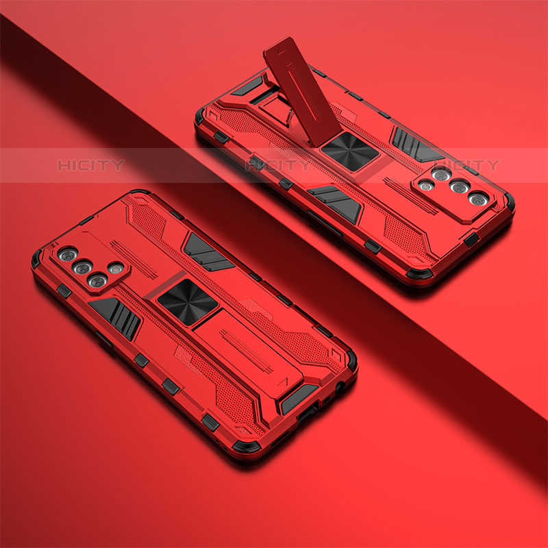 Custodia Silicone e Plastica Opaca Cover con Magnetico Supporto T01 per Oppo Reno6 Lite Rosso
