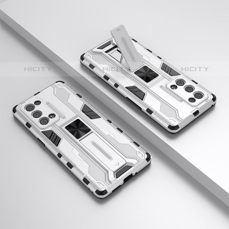 Custodia Silicone e Plastica Opaca Cover con Magnetico Supporto T01 per Oppo Reno6 Pro 5G Bianco