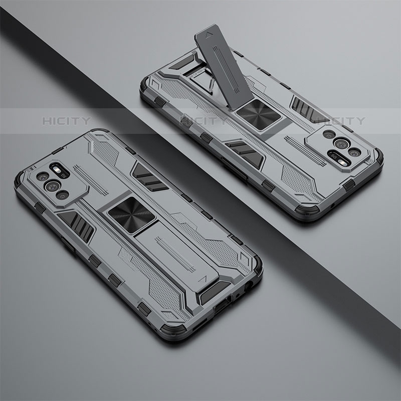 Custodia Silicone e Plastica Opaca Cover con Magnetico Supporto T01 per Oppo Reno6 Z 5G