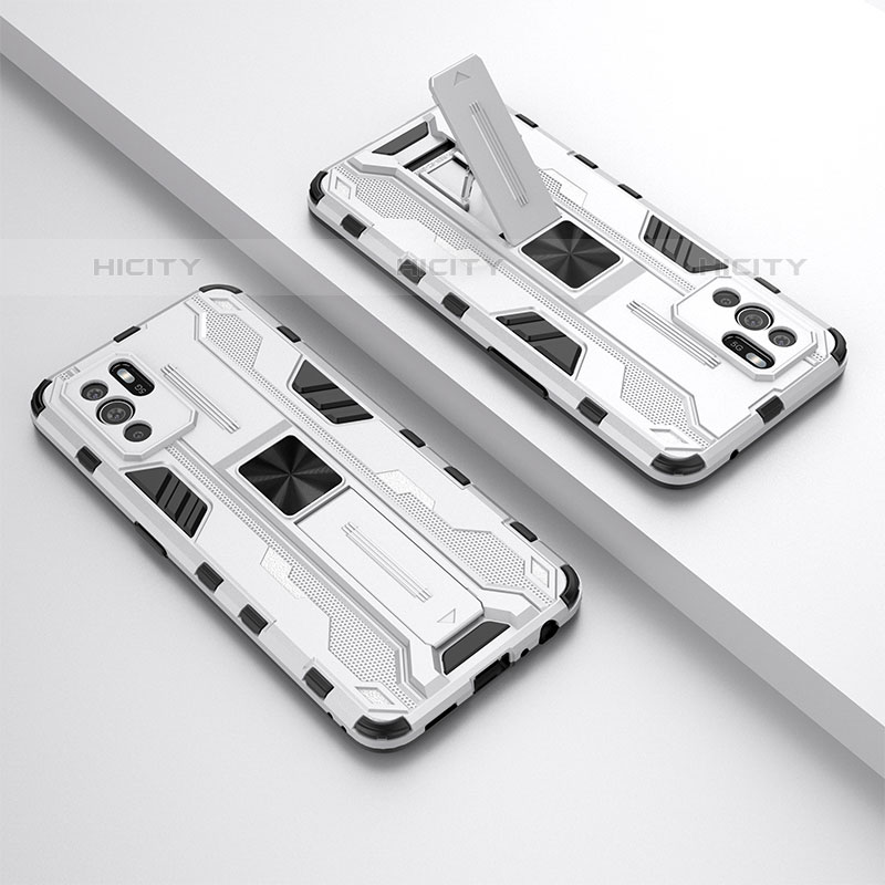 Custodia Silicone e Plastica Opaca Cover con Magnetico Supporto T01 per Oppo Reno6 Z 5G Bianco