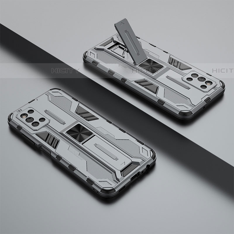 Custodia Silicone e Plastica Opaca Cover con Magnetico Supporto T01 per Samsung Galaxy F52 5G Grigio