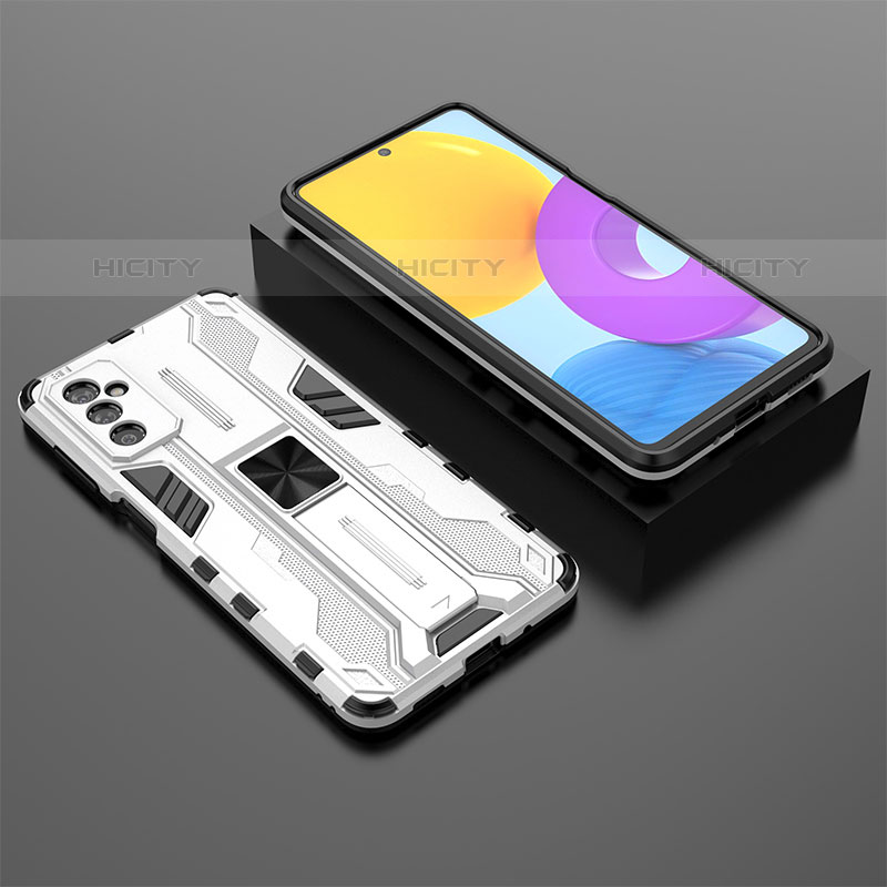 Custodia Silicone e Plastica Opaca Cover con Magnetico Supporto T01 per Samsung Galaxy M52 5G Bianco
