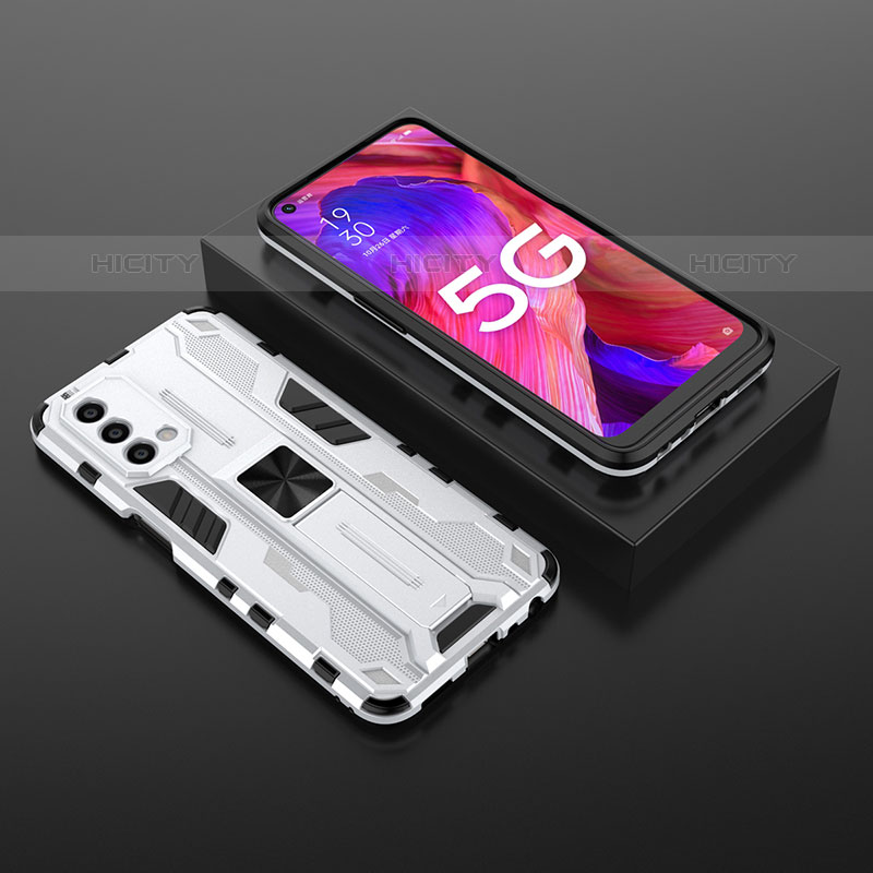 Custodia Silicone e Plastica Opaca Cover con Magnetico Supporto T02 per OnePlus Nord N200 5G Bianco