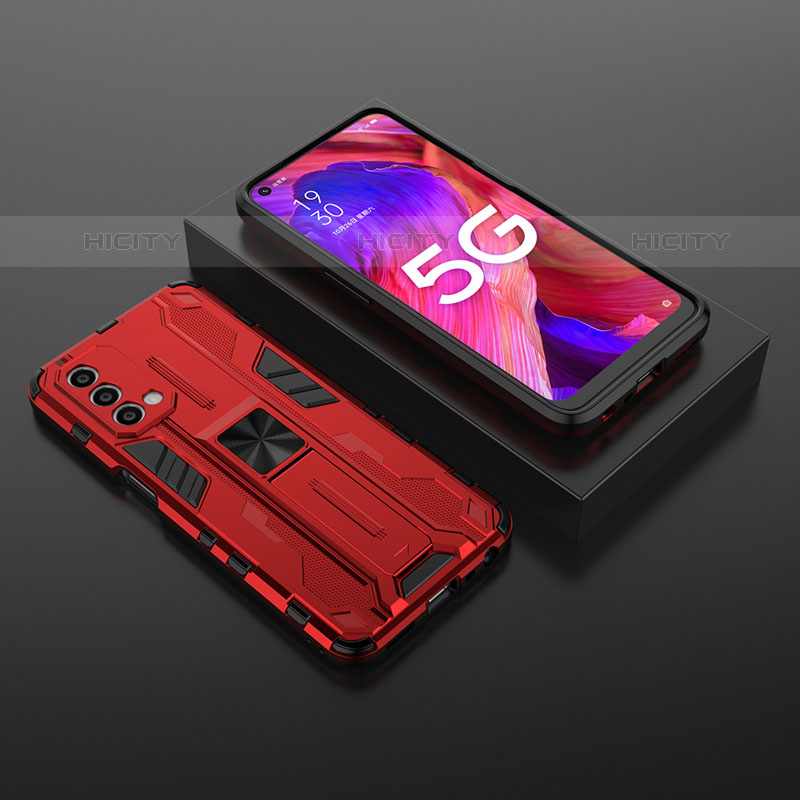 Custodia Silicone e Plastica Opaca Cover con Magnetico Supporto T02 per OnePlus Nord N200 5G Rosso