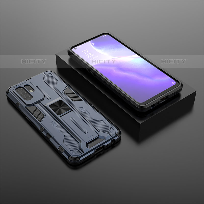 Custodia Silicone e Plastica Opaca Cover con Magnetico Supporto T02 per Oppo A95 5G Blu