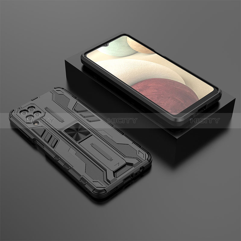 Custodia Silicone e Plastica Opaca Cover con Magnetico Supporto T02 per Samsung Galaxy A12 Nacho