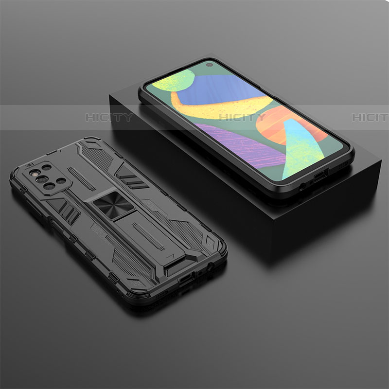 Custodia Silicone e Plastica Opaca Cover con Magnetico Supporto T02 per Samsung Galaxy F52 5G Nero