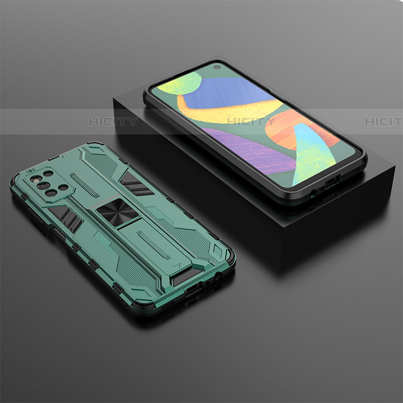 Custodia Silicone e Plastica Opaca Cover con Magnetico Supporto T02 per Samsung Galaxy F52 5G Verde