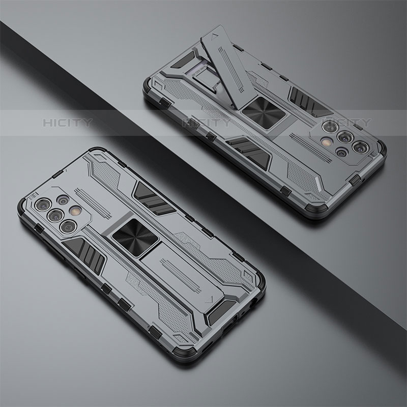 Custodia Silicone e Plastica Opaca Cover con Magnetico Supporto T02 per Samsung Galaxy M32 5G