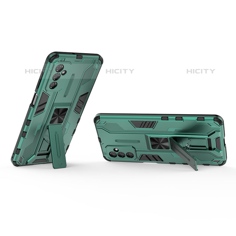 Custodia Silicone e Plastica Opaca Cover con Magnetico Supporto T02 per Samsung Galaxy M52 5G Verde