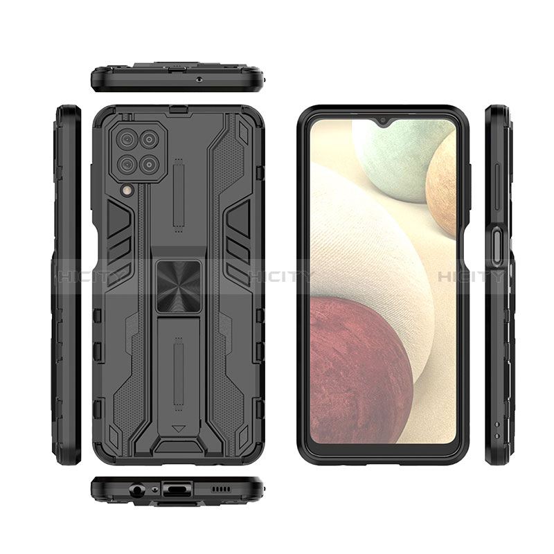 Custodia Silicone e Plastica Opaca Cover con Magnetico Supporto T04 per Samsung Galaxy F12