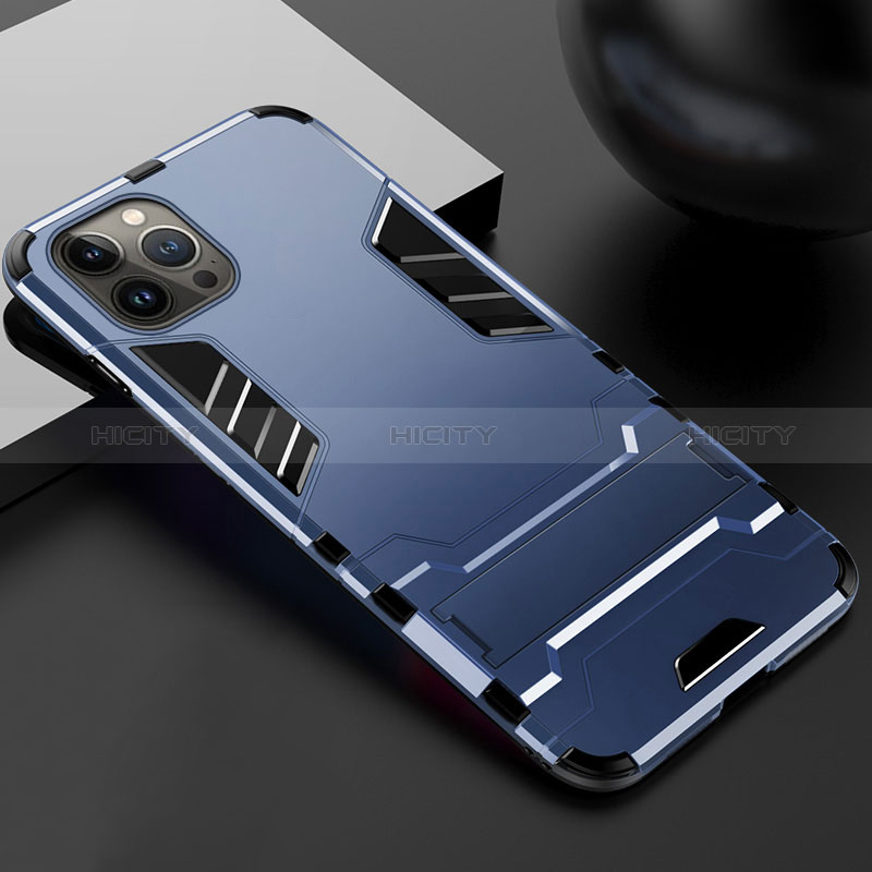 Custodia Silicone e Plastica Opaca Cover con Supporto A01 per Apple iPhone 14 Pro Blu