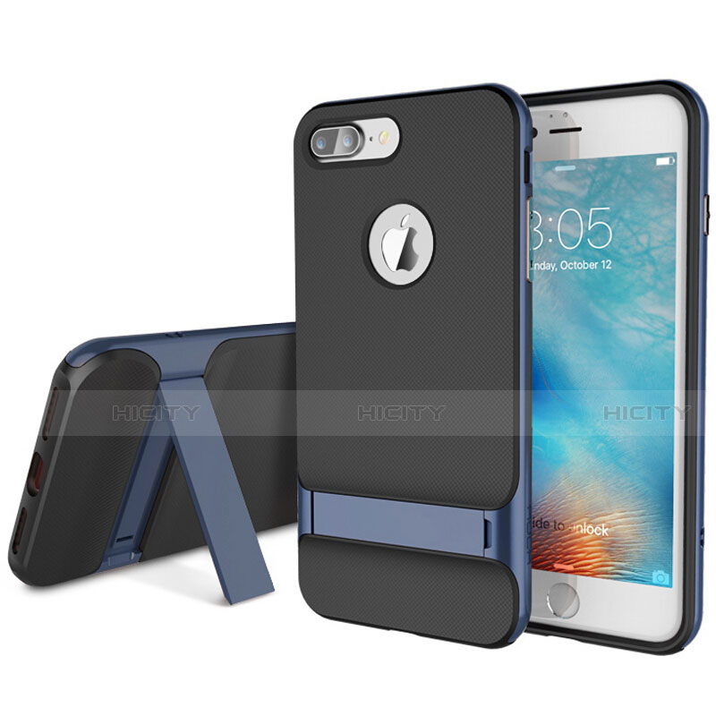 Custodia Silicone e Plastica Opaca Cover con Supporto A01 per Apple iPhone 7 Plus Blu