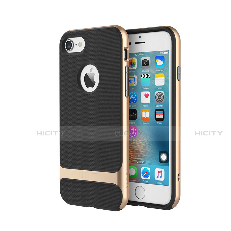 Custodia Silicone e Plastica Opaca Cover con Supporto A01 per Apple iPhone 8 Plus Oro