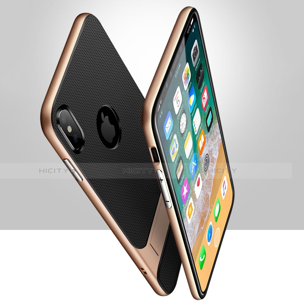 Custodia Silicone e Plastica Opaca Cover con Supporto A01 per Apple iPhone X