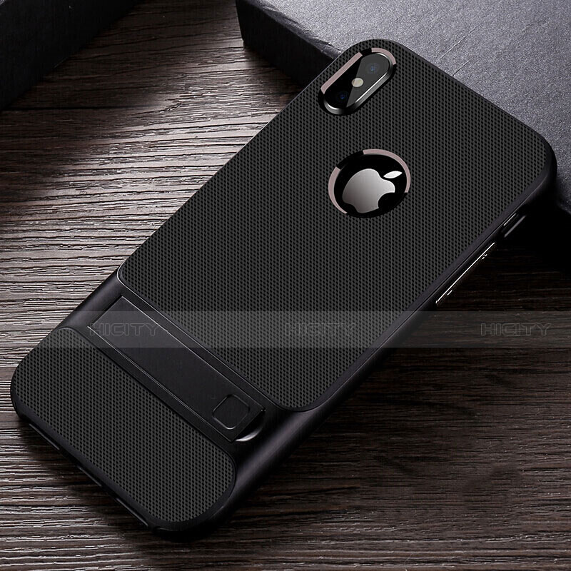 Custodia Silicone e Plastica Opaca Cover con Supporto A01 per Apple iPhone Xs Max Nero