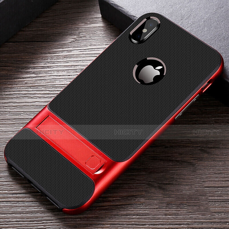 Custodia Silicone e Plastica Opaca Cover con Supporto A01 per Apple iPhone Xs Rosso