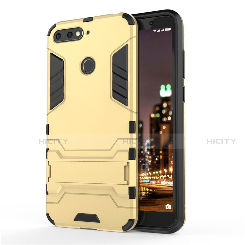 Custodia Silicone e Plastica Opaca Cover con Supporto A01 per Huawei Enjoy 8e Oro