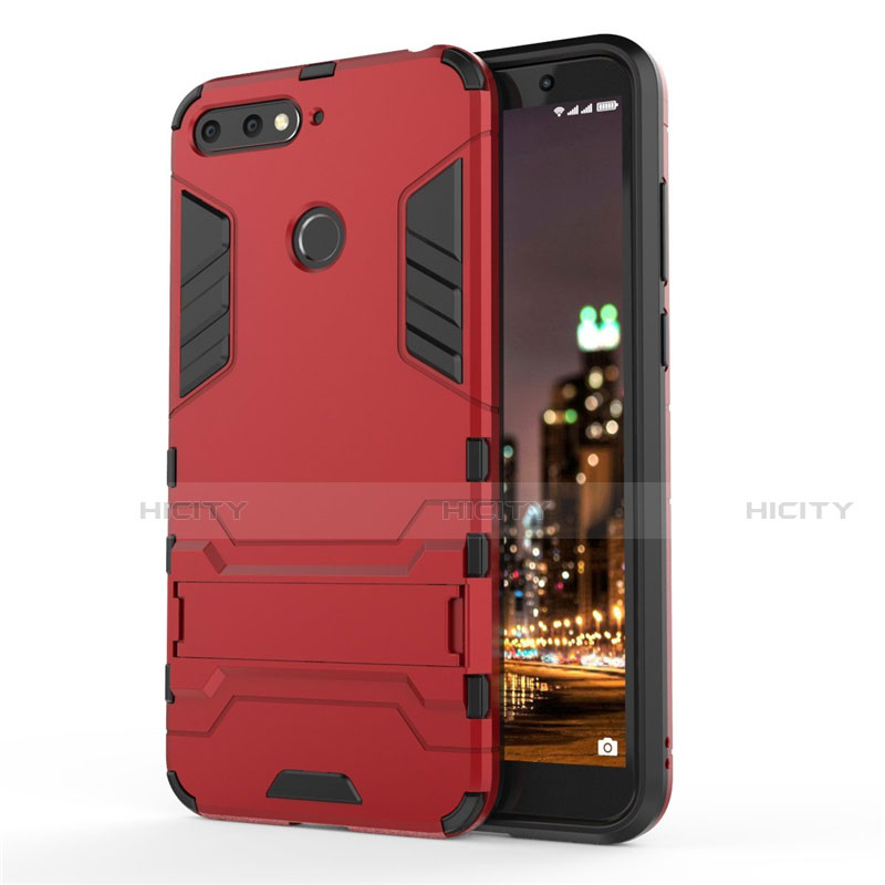 Custodia Silicone e Plastica Opaca Cover con Supporto A01 per Huawei Honor 7A Rosso