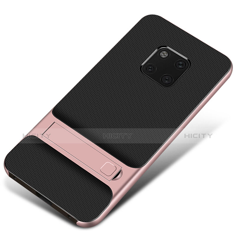 Custodia Silicone e Plastica Opaca Cover con Supporto A01 per Huawei Mate 20 Pro Oro Rosa